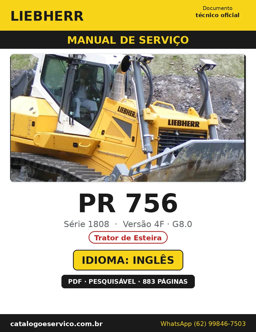 Capa do Manual de Serviço Liebherr PR 756 1808 4F · G8.0 — Trator de Esteira