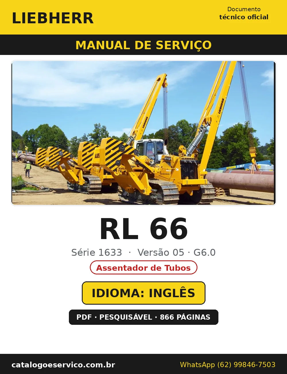 Capa do Manual de Serviço Liebherr RL 66 1633 05 · G6.0 — Assentador de Tubos