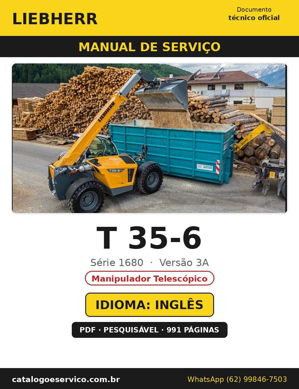 Capa do Manual de Serviço Liebherr T 35-6 1680 3A — Manipulador Telescópico