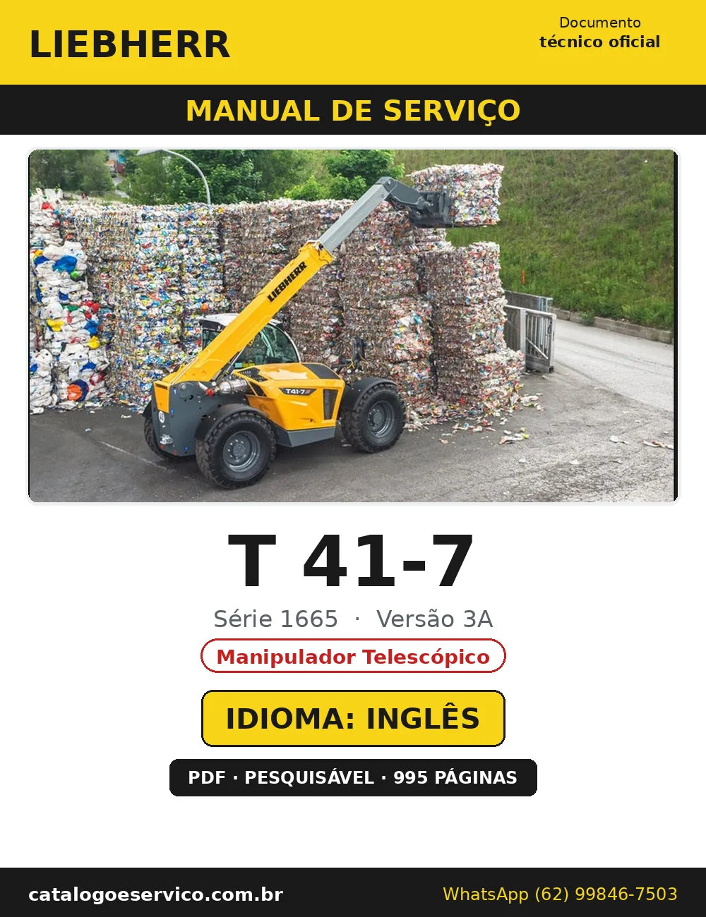 Capa do Manual de Serviço Liebherr T 41-7 1665 3A — Manipulador Telescópico