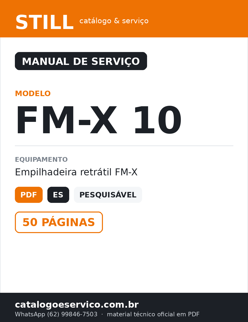 MANUAL DE SERVIÇO EMPILHADEIRA ELETRICA FMX-10 STILL — capa