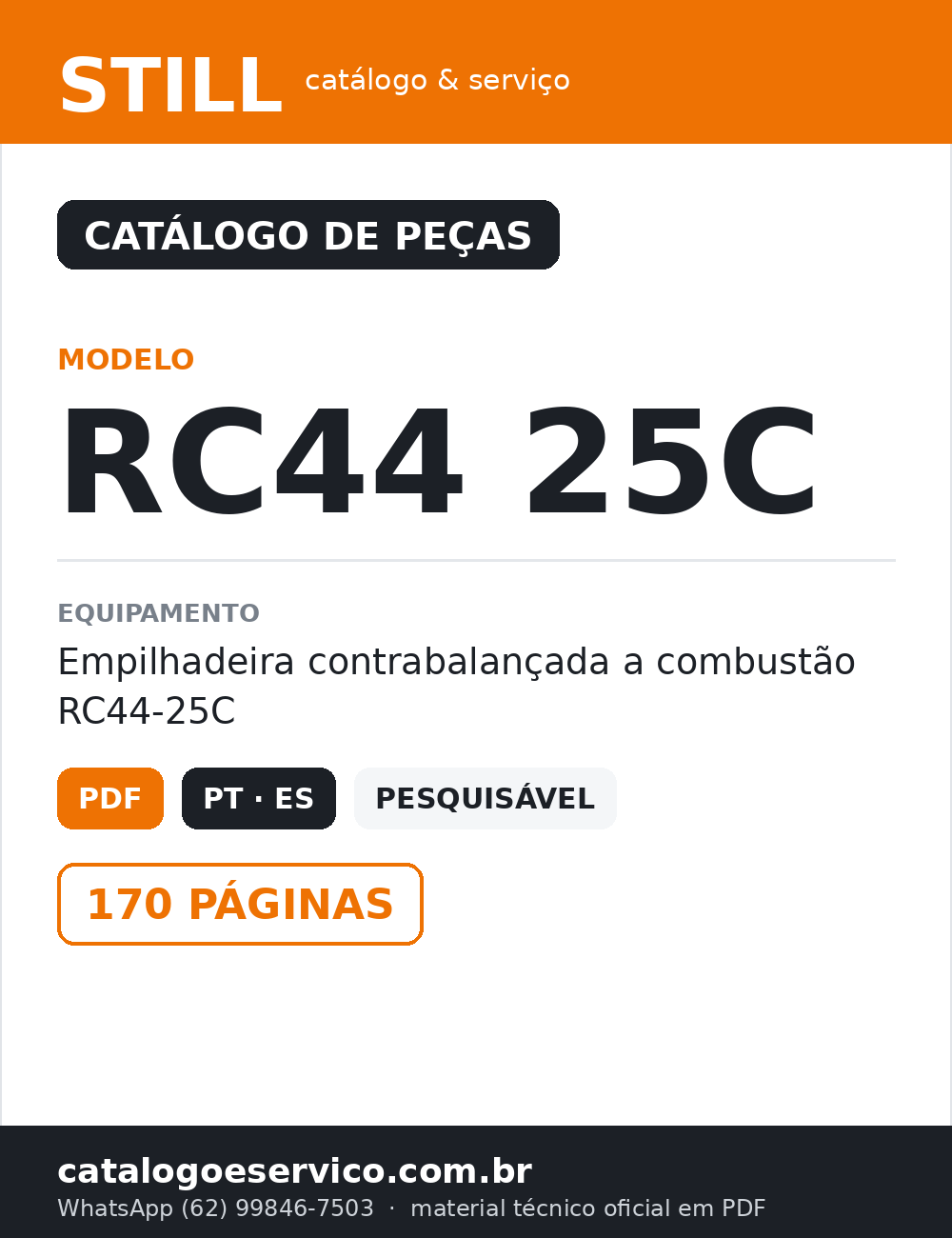CATALOGO DE PEÇAS EMPILHADEIRRA RC44 25C STILL — capa