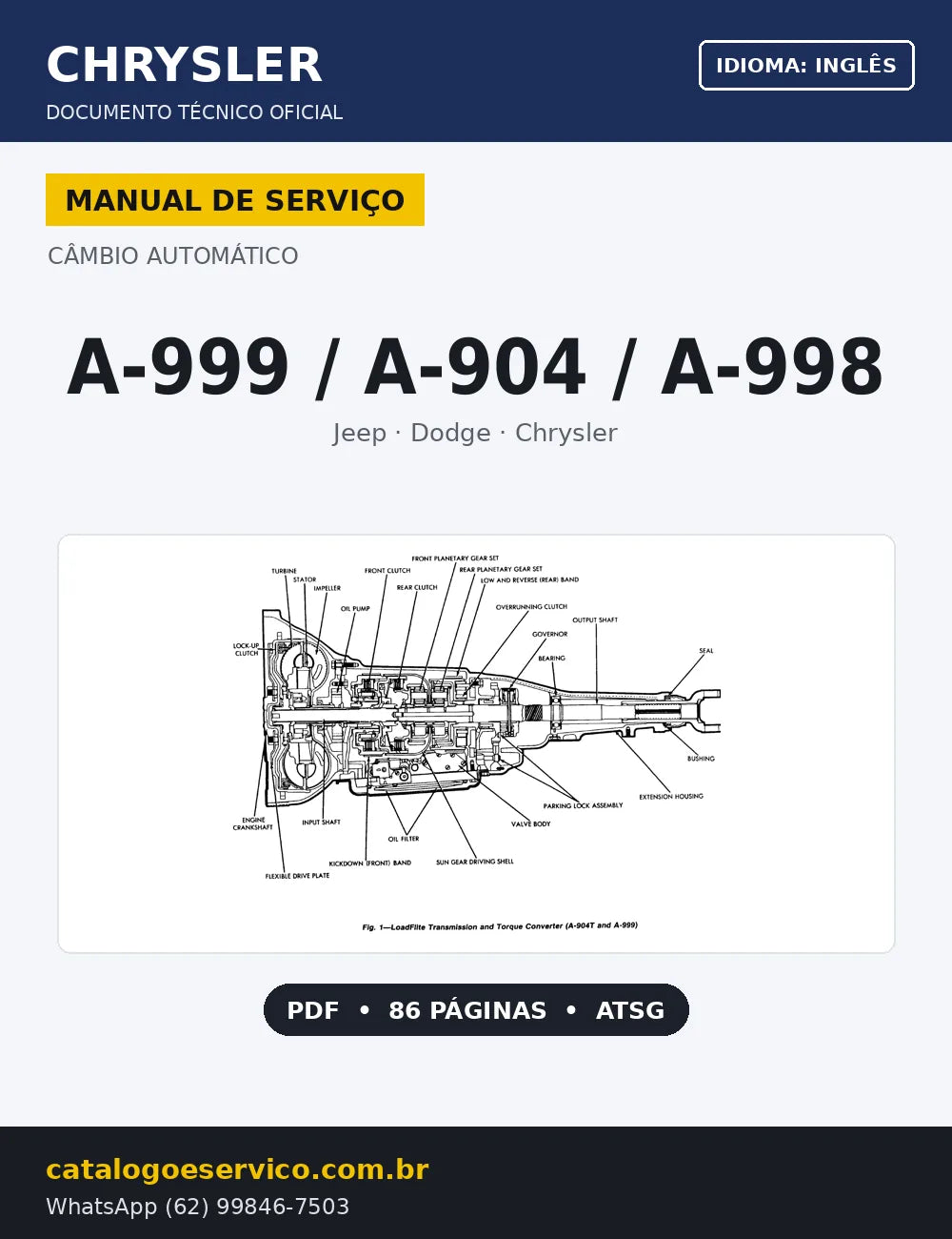 Capa Manual de Serviço Câmbio Automático Chrysler A-999 (Inglês)