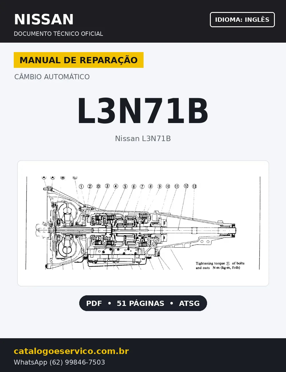 Capa Manual de Reparação Câmbio Automático Nissan L3N71B (Inglês)