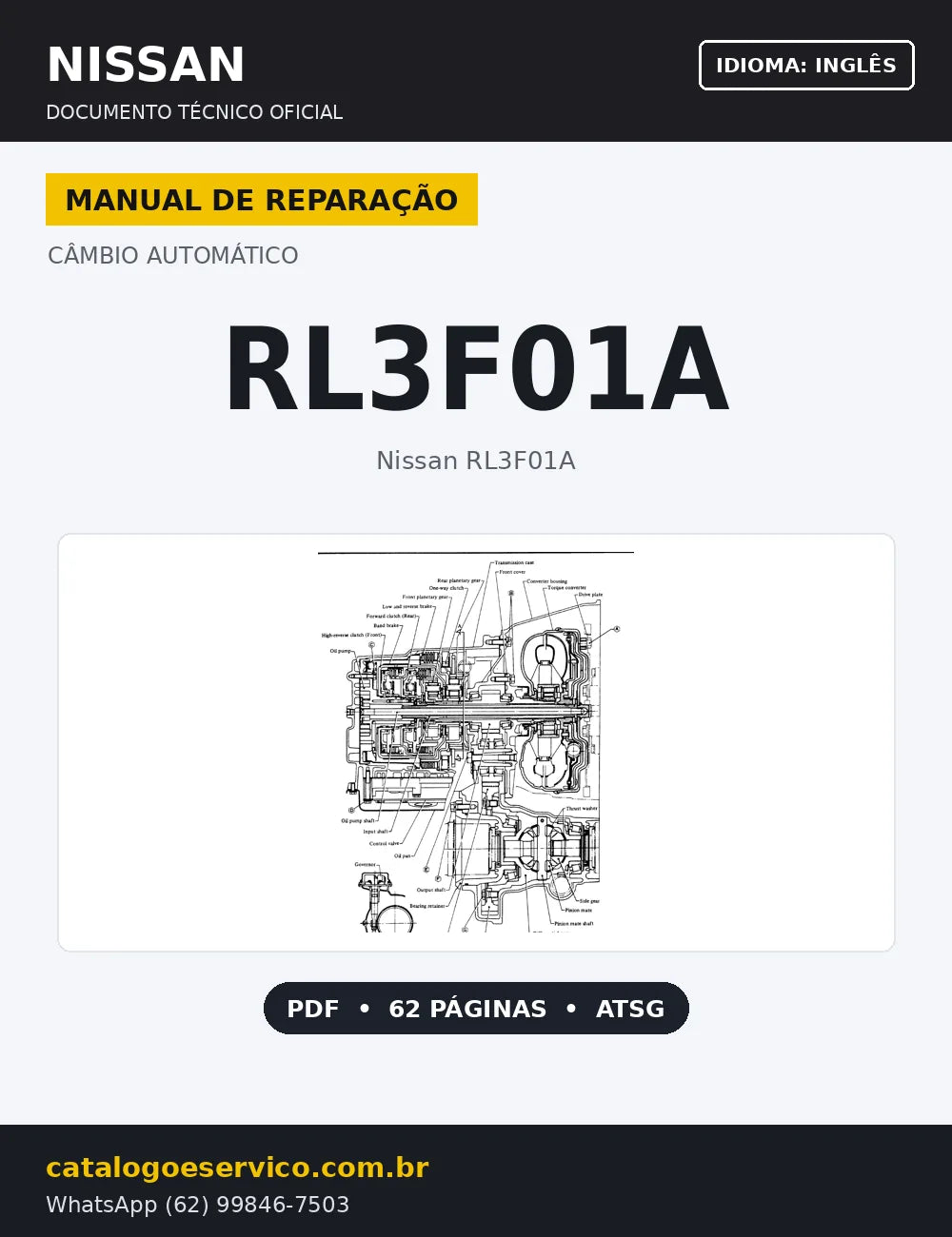 Capa Manual de Reparação Câmbio Automático Nissan RL3F01A (Inglês)