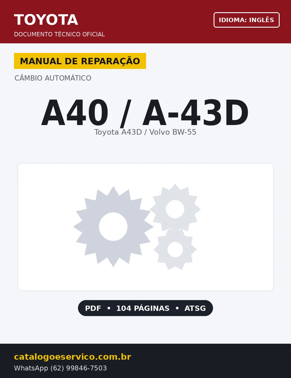 Capa Manual de Reparação Câmbio Automático Toyota A43D / Volvo BW-55 (Inglês)