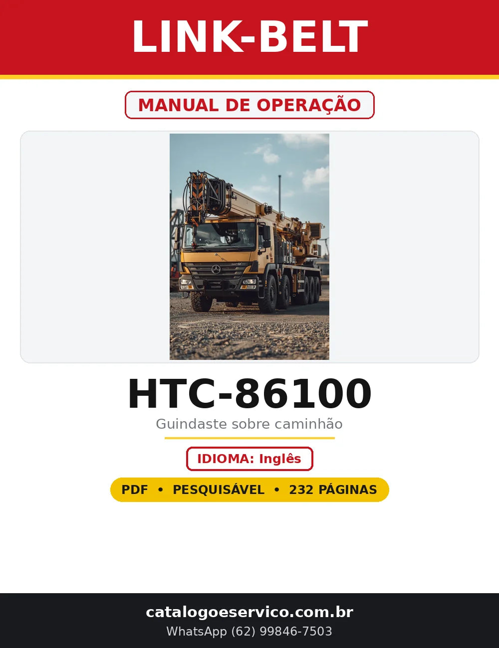 Capa do Manual de Operação Link-Belt HTC-86100 em PDF com 232 páginas