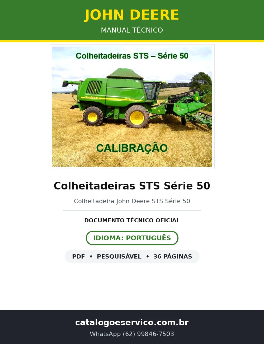 Manual Técnico John Deere Colheitadeiras STS Série 50 — 36 págs. — capa