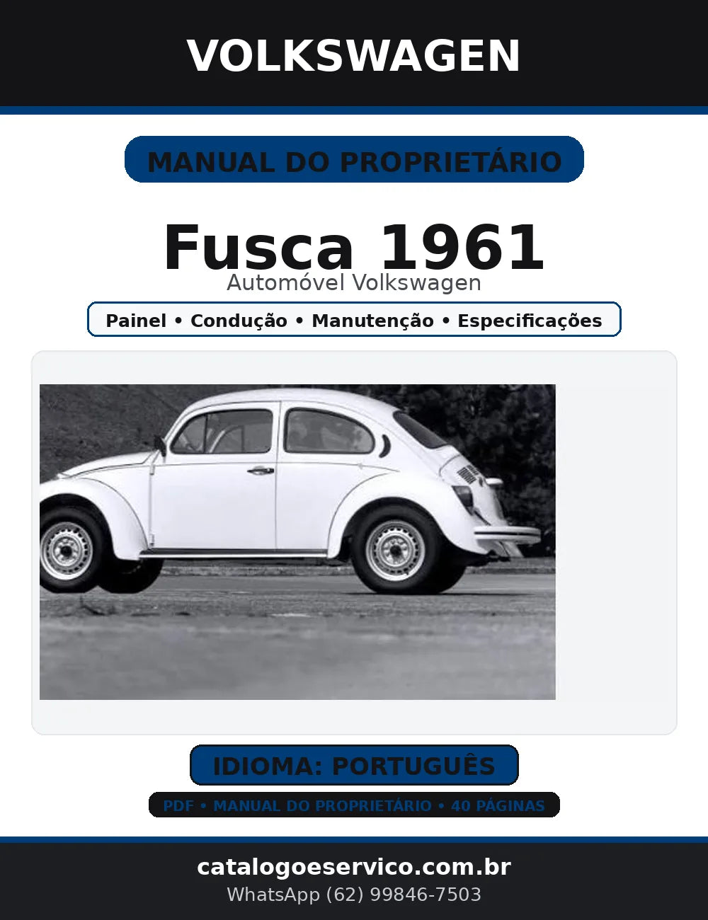 Manual do Proprietário Volkswagen Fusca 1961 — em Português (PDF) — capa