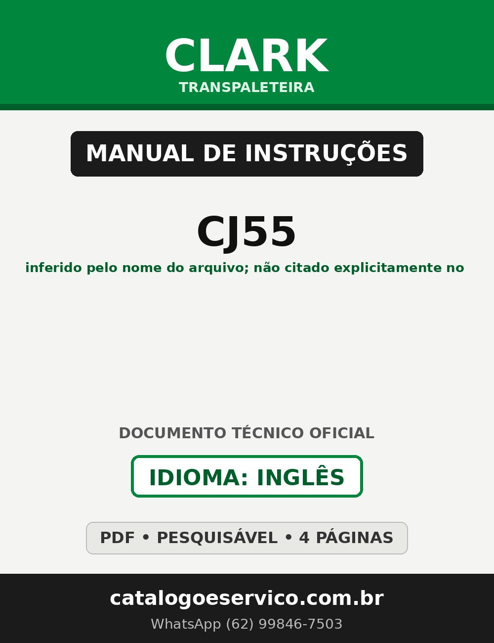 Manual de Instruções Transpaleteira Clark CJ55 (inferido pelo nome do arquivo; não citado explicitamente no )