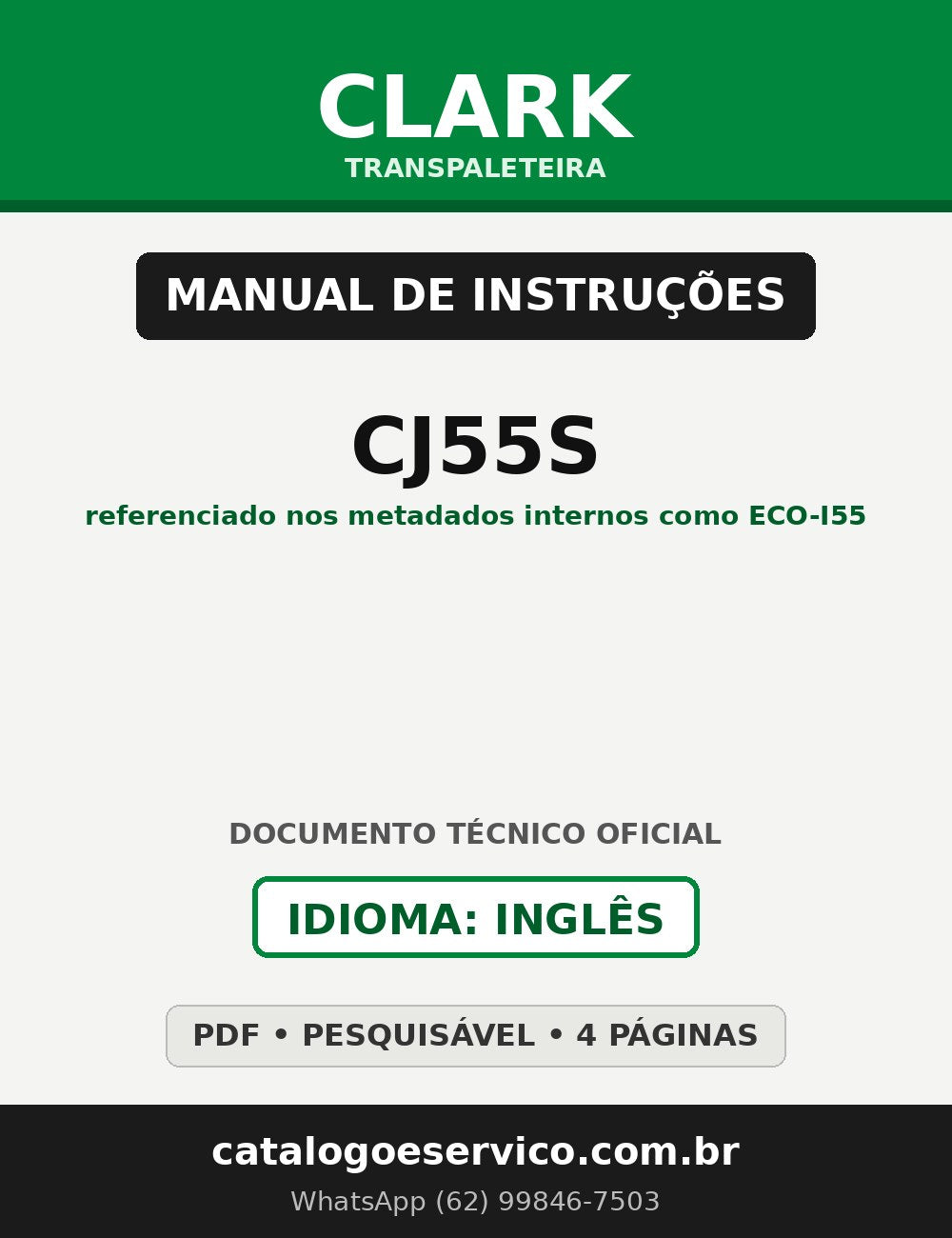 Manual de Instruções Transpaleteira Clark CJ55S (referenciado nos metadados internos como ECO-I55)