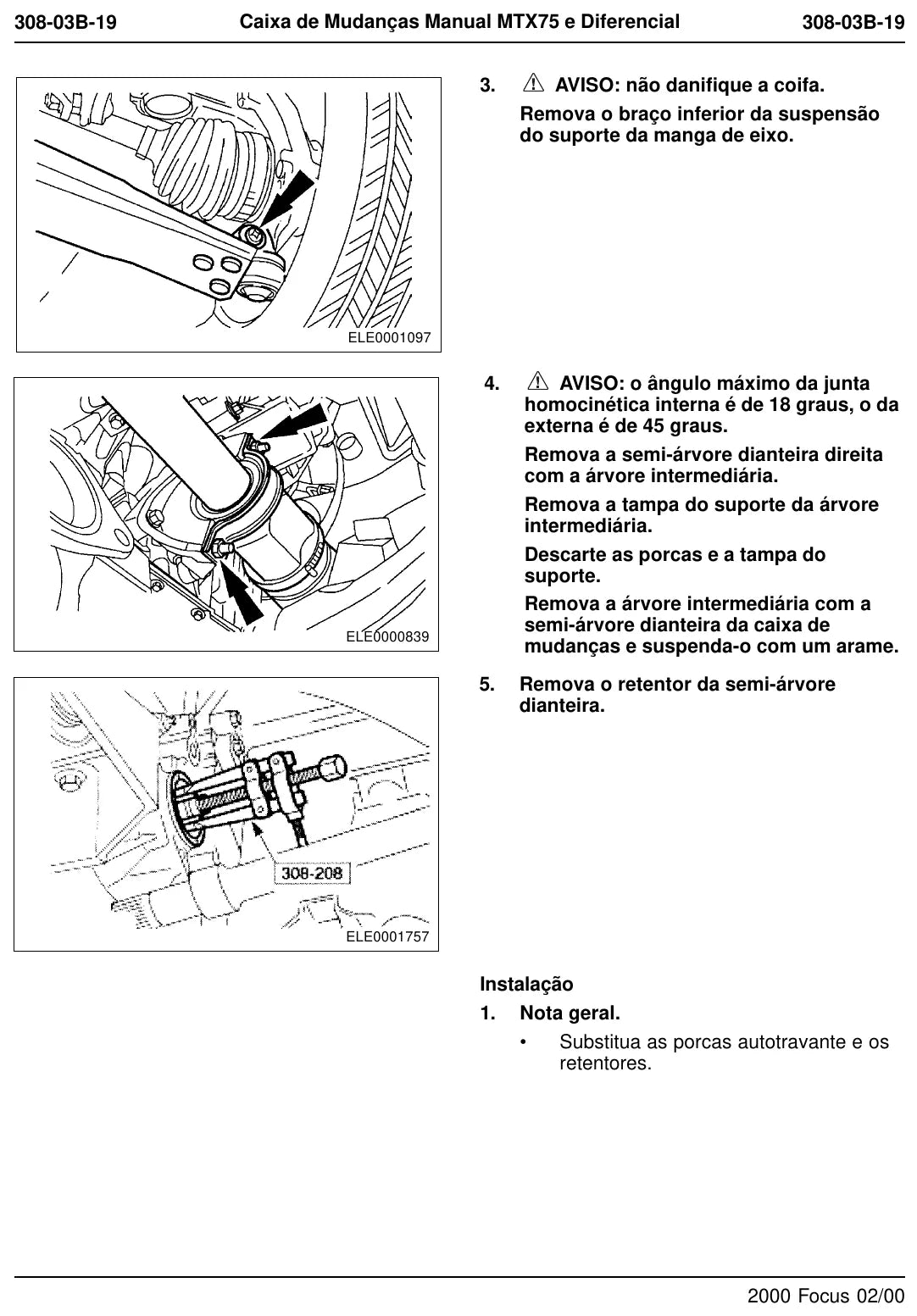 Página interna do Manual de Serviço Ford MTX75 – Ford Focus — Câmbio manual automotivo