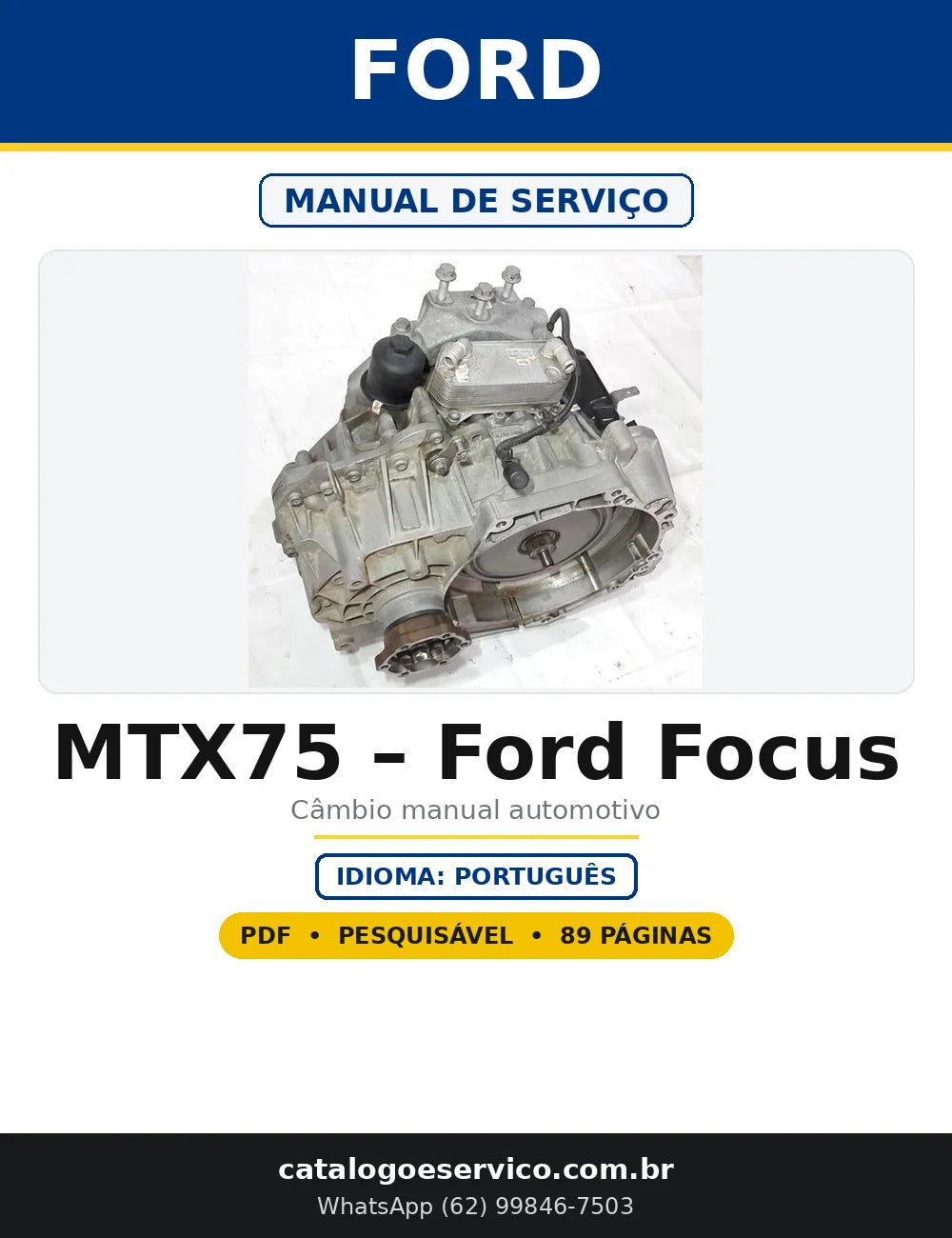 Capa do Manual de Serviço Ford MTX75 – Ford Focus em PDF com 89 páginas