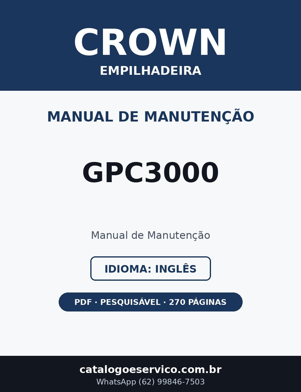 Manual de Manutenção Crown GPC3000 — Empilhadeira (Inglês)