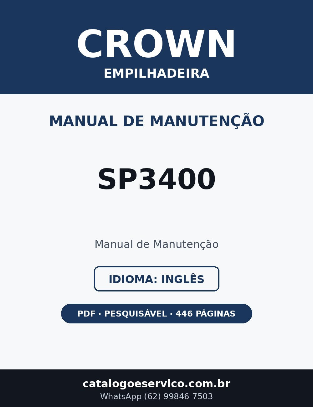 Manual de Manutenção Crown SP3400 — Empilhadeira (Inglês)