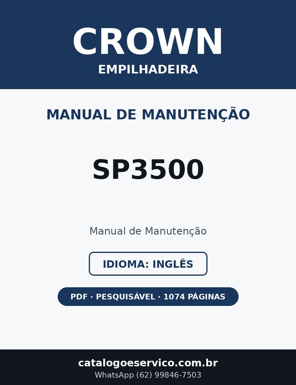 Manual de Manutenção Crown SP3500 — Empilhadeira (Inglês)