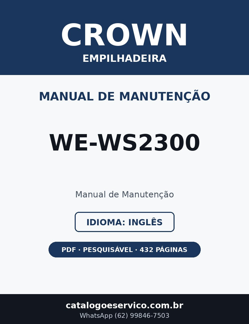 Manual de Manutenção Crown WE-WS2300 — Empilhadeira (Inglês)