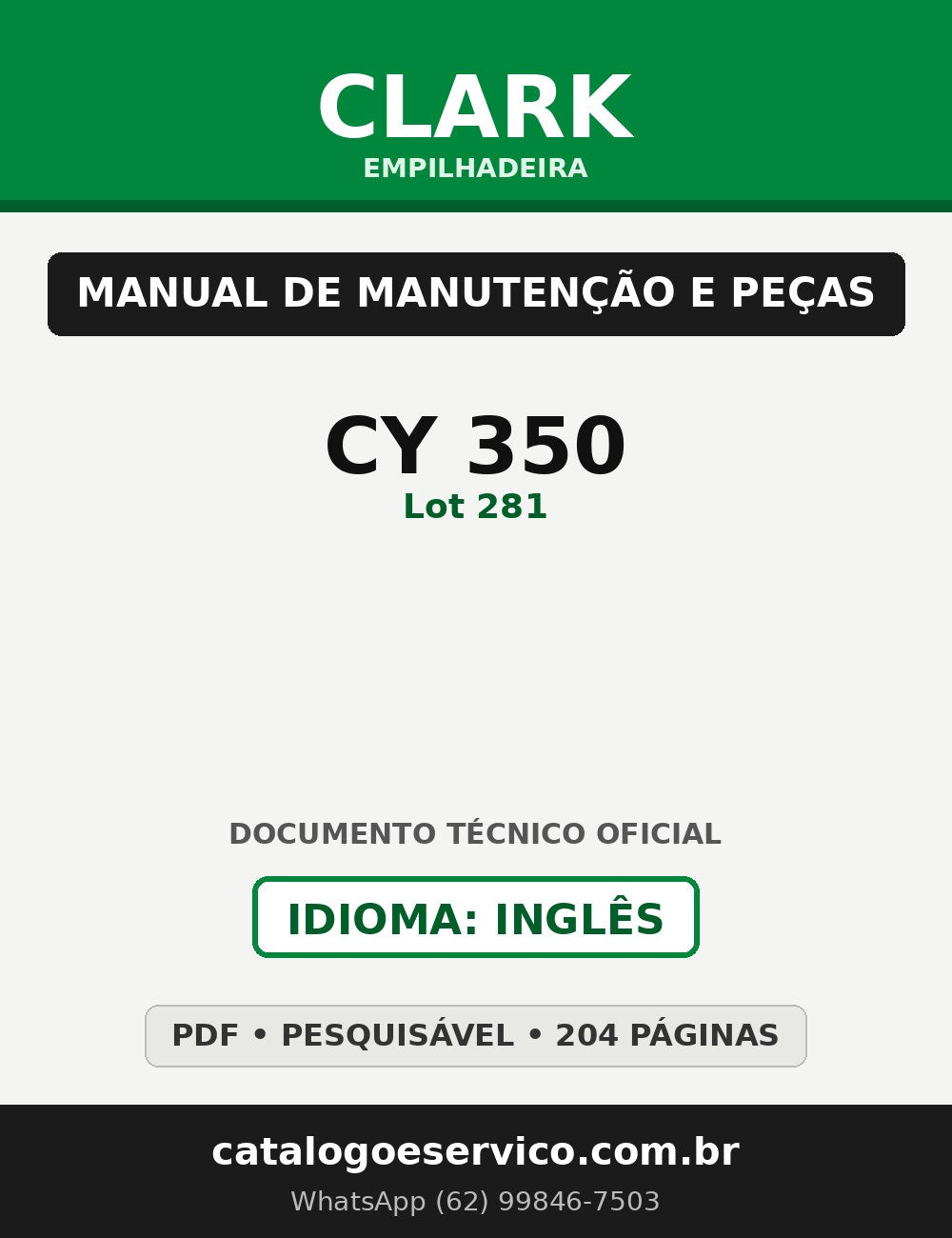 Manual de Manutenção e Peças Empilhadeira Clark CY 350 (Lot 281)