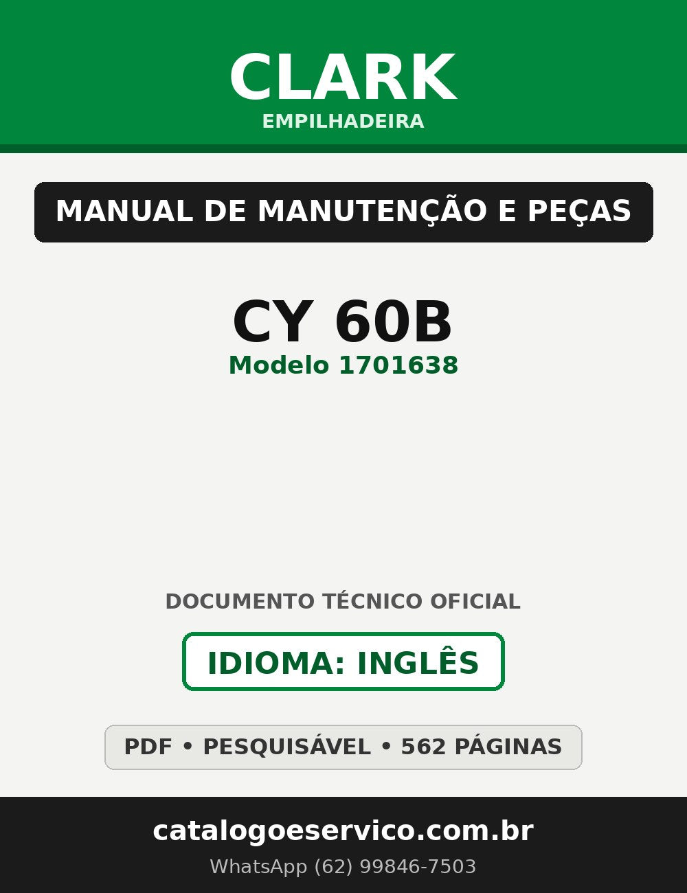 Manual de Manutenção e Peças Empilhadeira Clark CY 60B (Modelo 1701638)