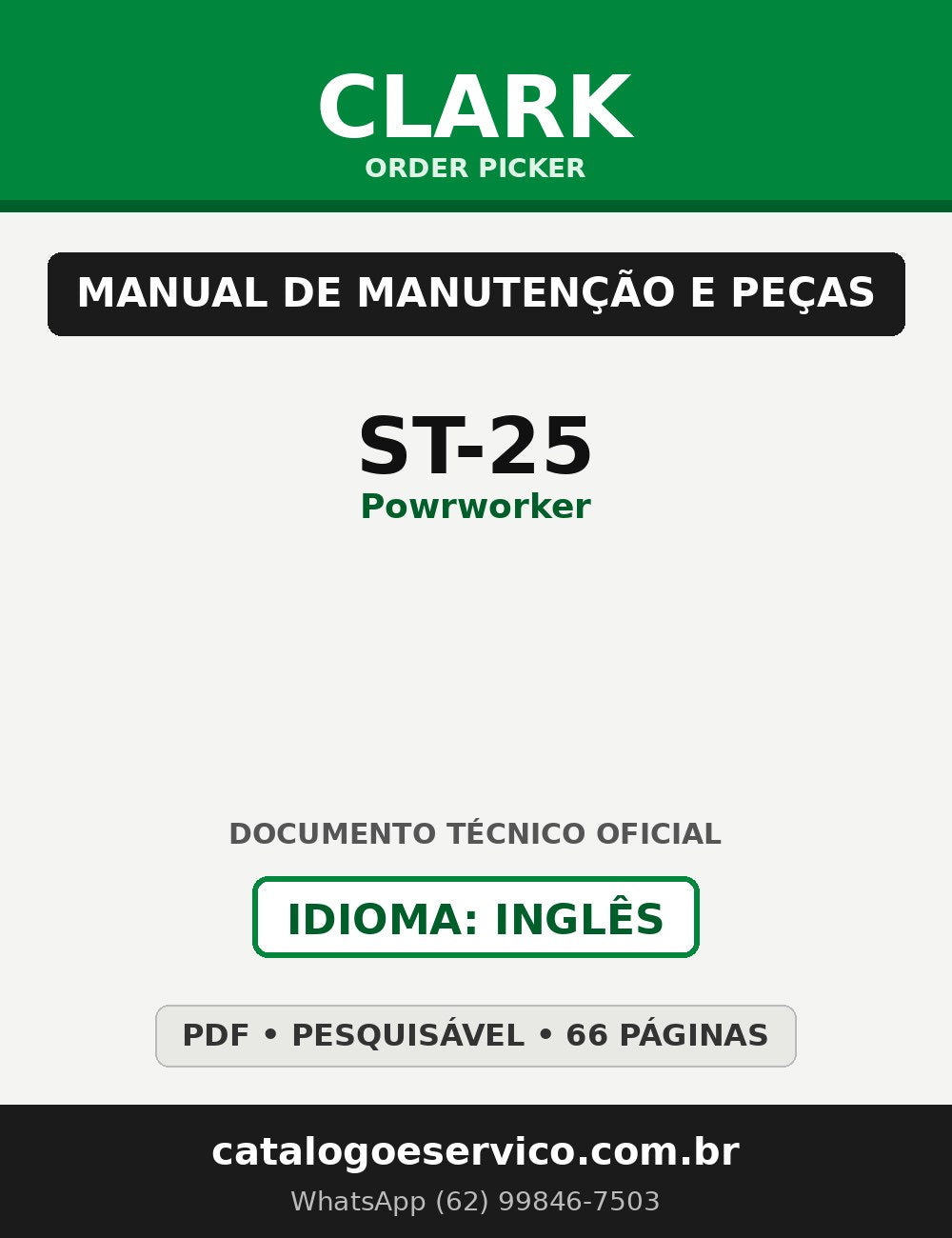 Manual de Manutenção e Peças Order Picker Clark ST-25 (Powrworker)