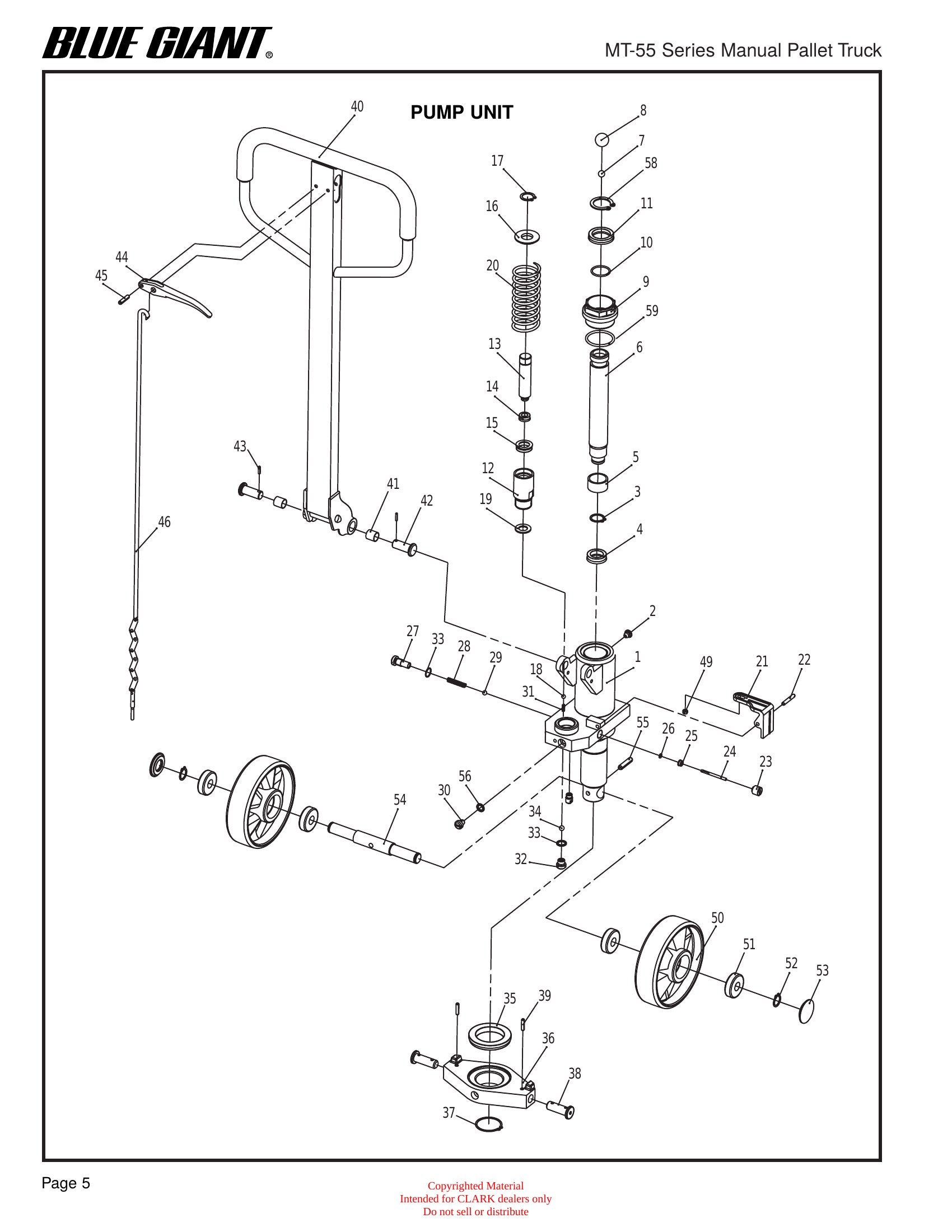 Manual de Manutenção e Peças Transpaleteira Clark CMT27 (MT-55 Series Manual Pallet Truck) - página interna