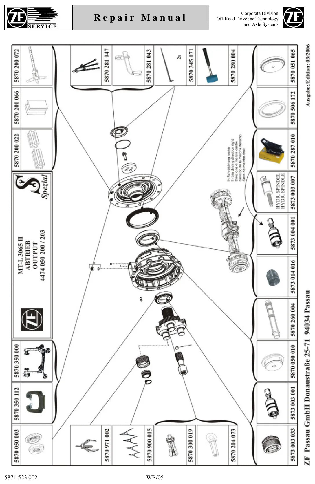 Detalhe de conjunto do Manual de Reparação ZF ZF MT-L 3065/3075 II com as referências de fábrica