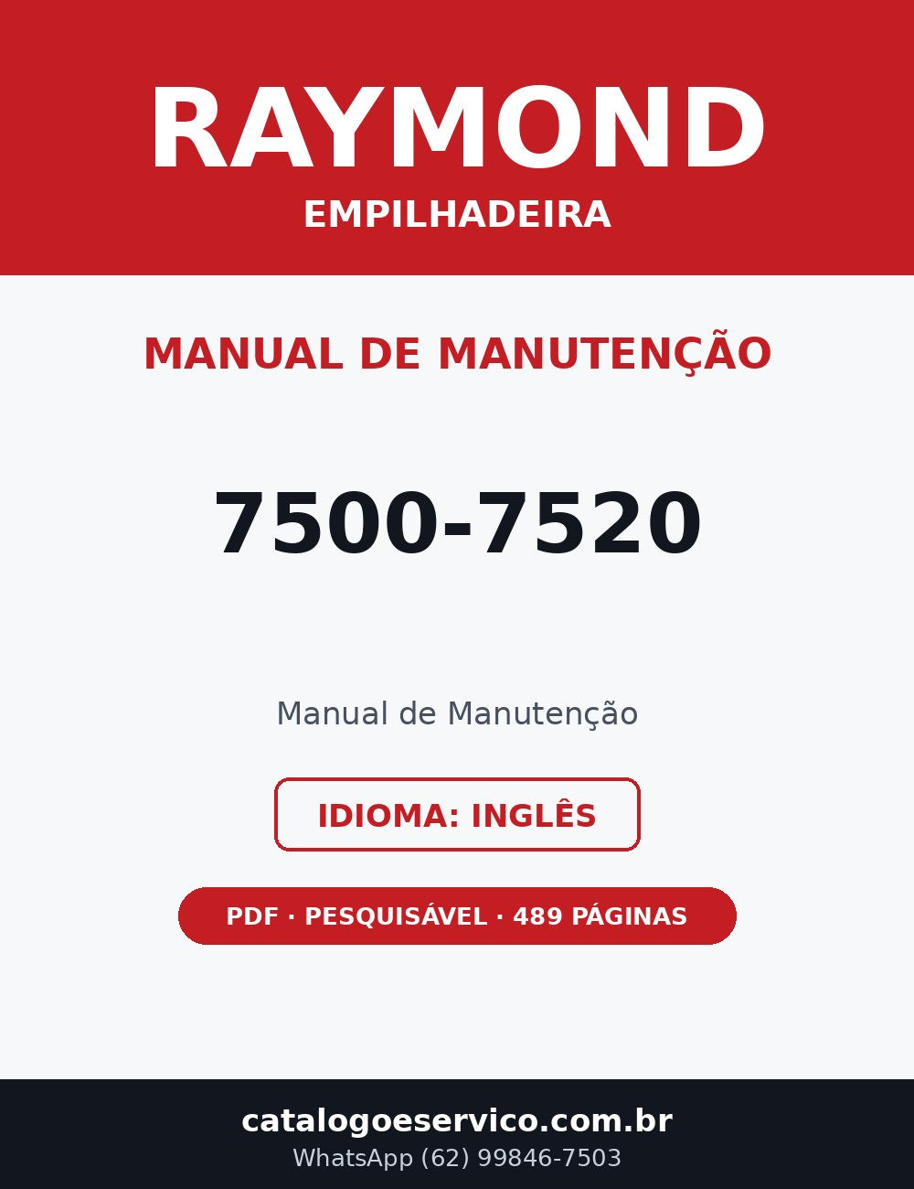 Manual de Manutenção Raymond 7500-7520 — Empilhadeira (Inglês)
