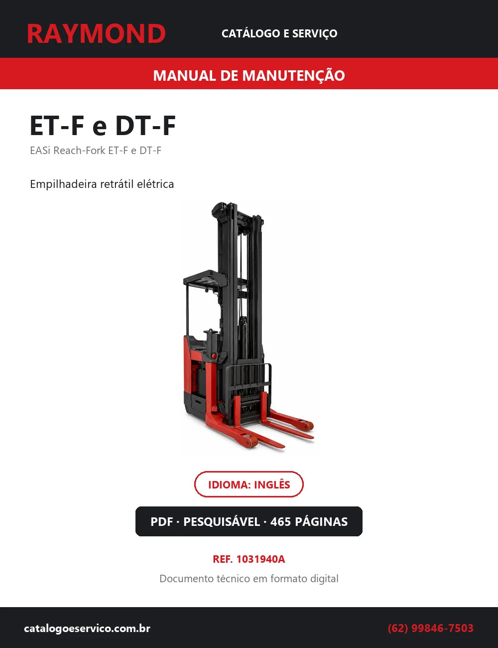 Capa do Manual de Manutenção Raymond ET-F e DT-F — empilhadeira retrátil elétrica, 465 páginas em PDF