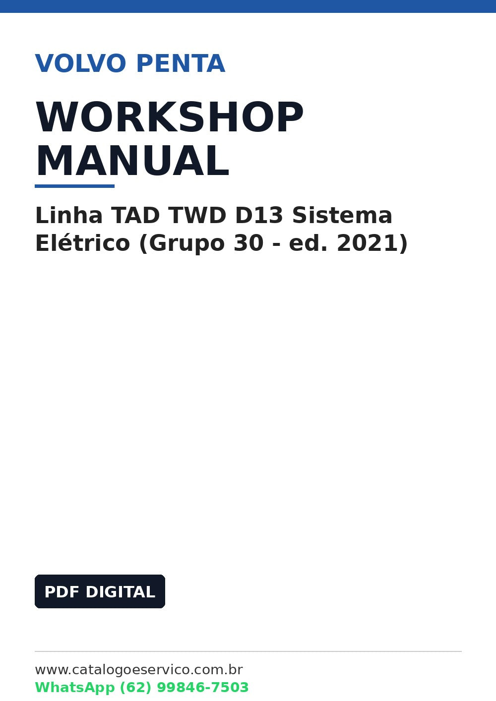 Manual de Oficina - Códigos de Falha Volvo Penta Linha TAD TWD D13 Sistema Elétrico (Grupo 30 - ed. 2021)