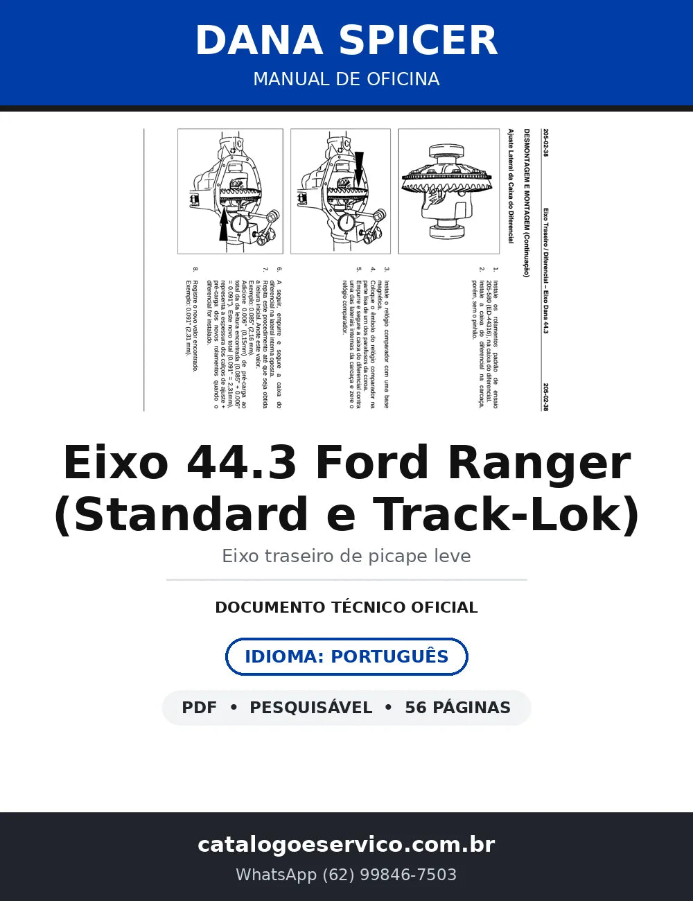 Manual de Oficina Dana 44.3 Ford Ranger Standard e Track-Lok — Seção 205-02 — capa