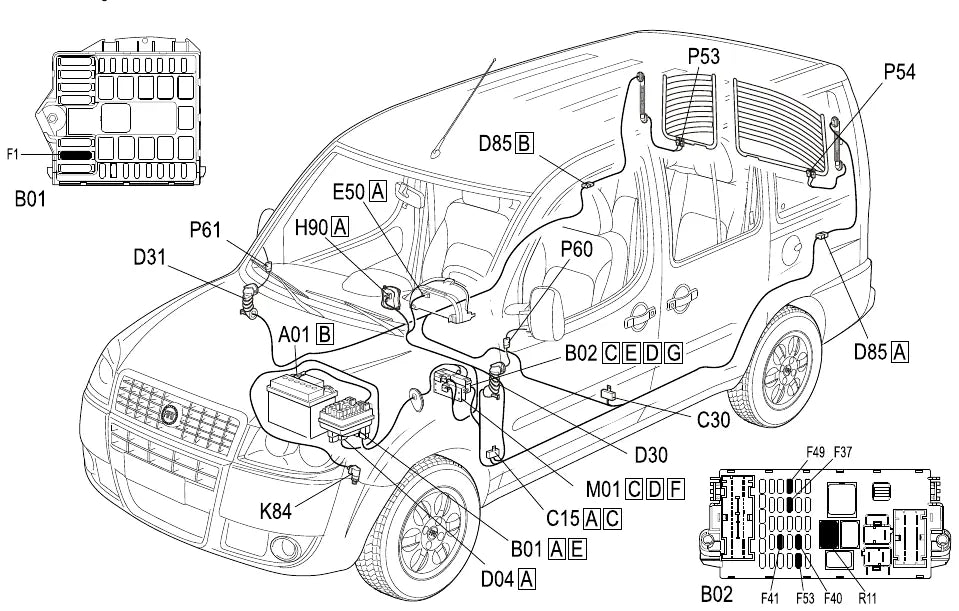 Página 230 dos diagramas elétricos Fiat Doblò — esquema do circuito