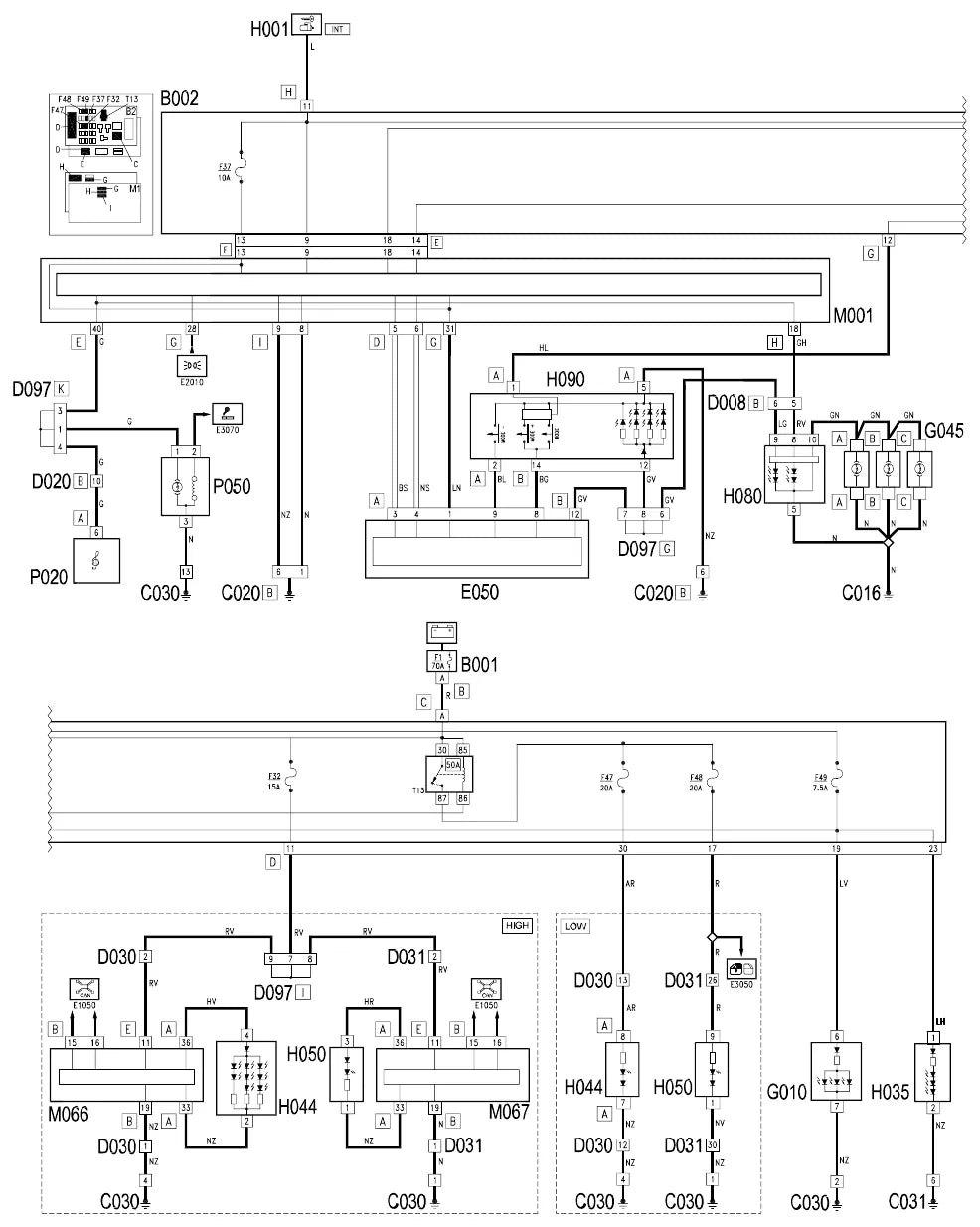 Página 57 dos diagramas elétricos Lancia Ypsilon — esquema do circuito