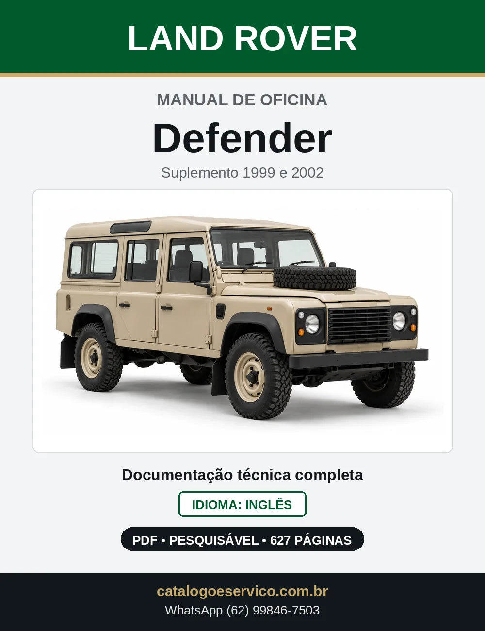 Capa do Manual de Oficina Land Rover Defender em PDF