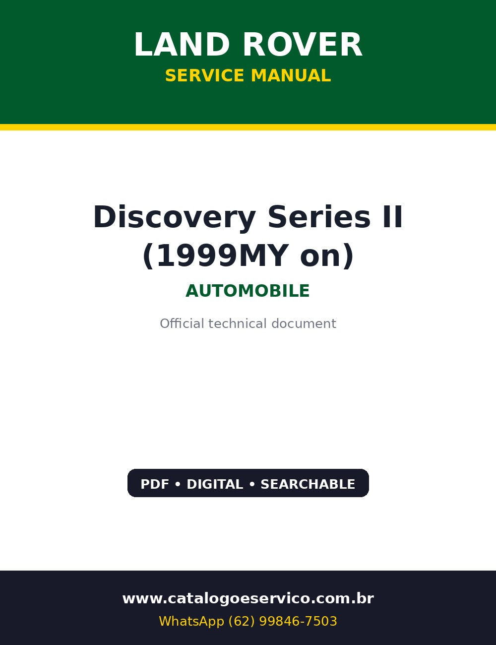 Manual de Oficina Land Rover Discovery Series II (1999MY on) — (1999MY+) oficial: Td5 e V8
