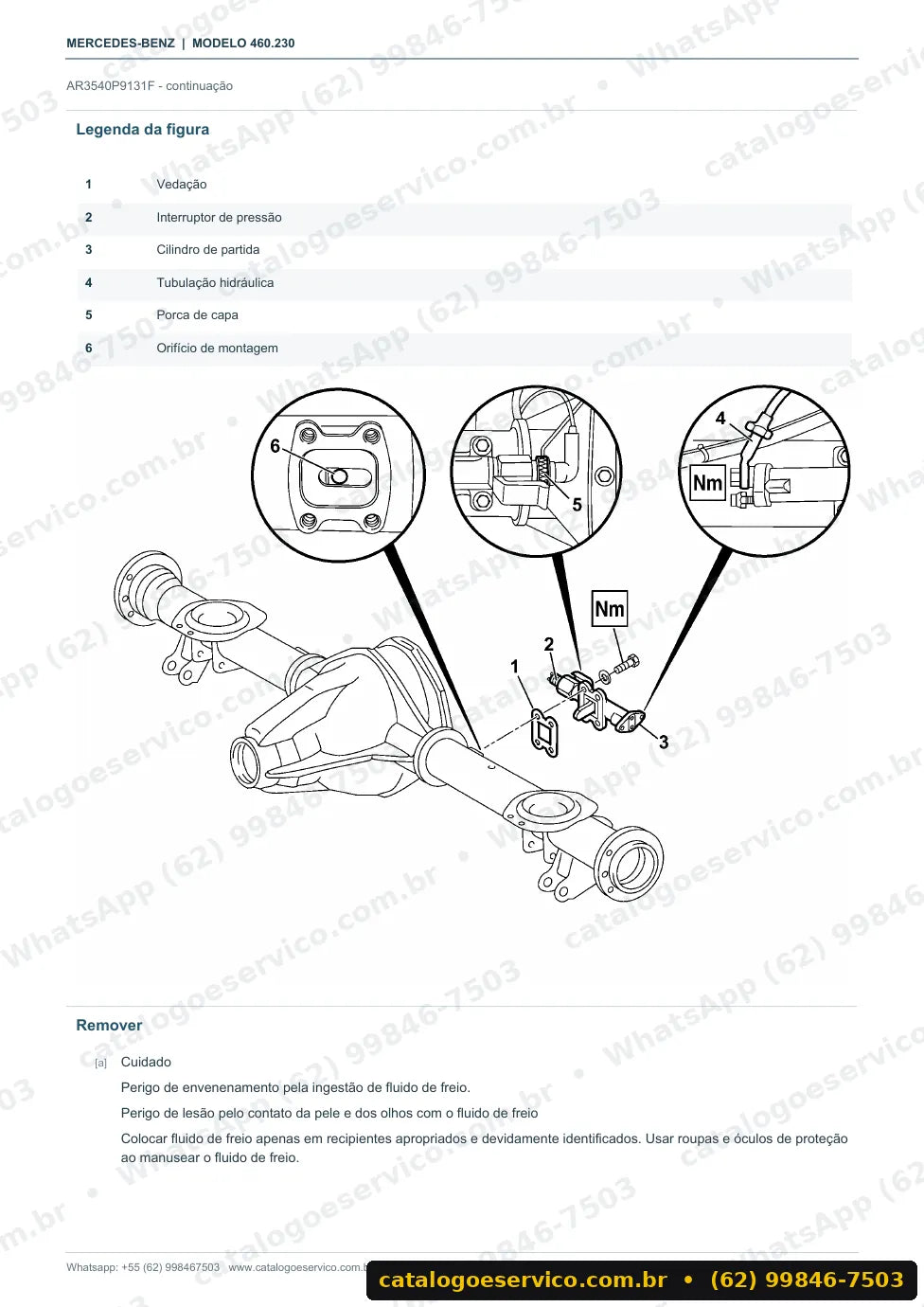 Página de procedimento do manual de oficina Mercedes-Benz 230 G (W460)