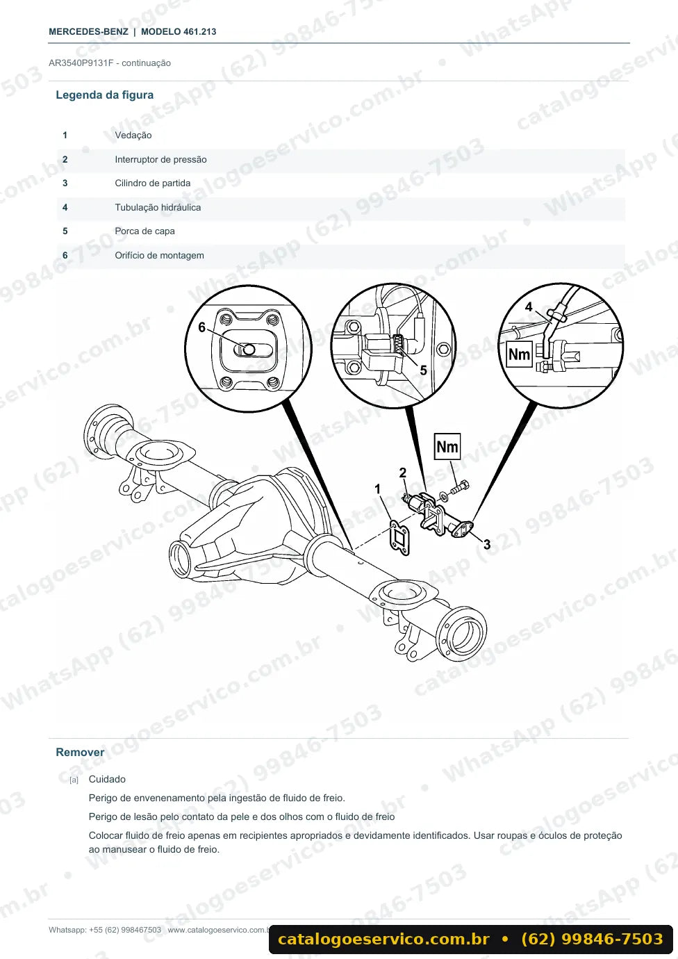 Página de procedimento do manual de oficina Mercedes-Benz 280 GE (W461)