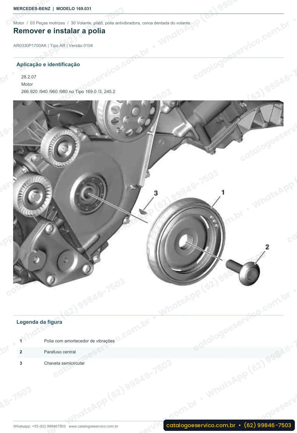 Página de procedimento do manual de oficina Mercedes-Benz A 150 / A 160 (W169)