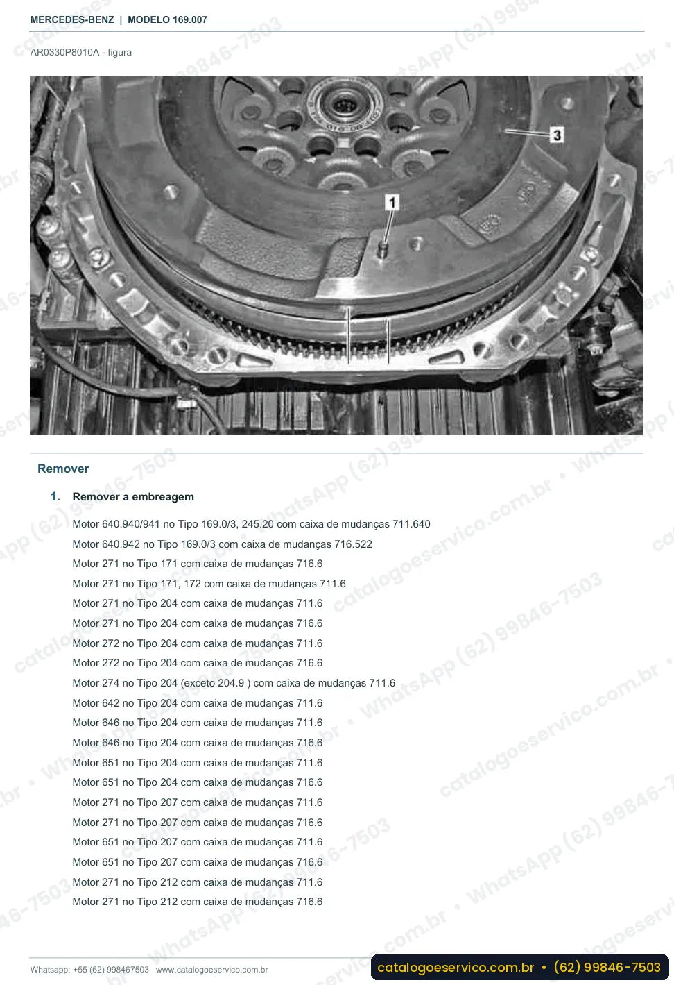 Página de procedimento do manual de oficina Mercedes-Benz A 180 (W169)