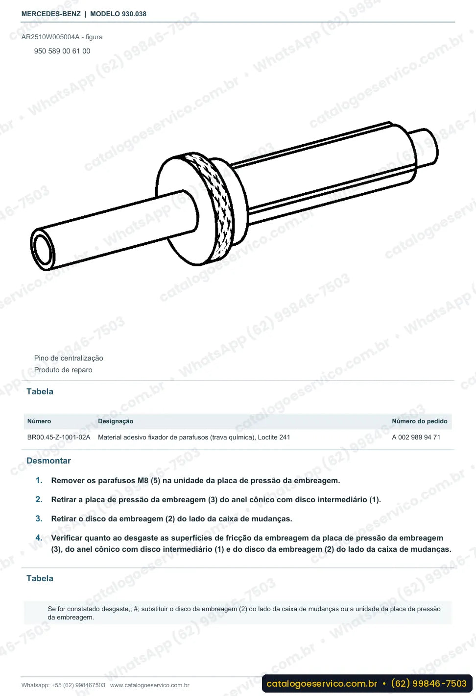 Página de procedimento do manual de oficina Mercedes-Benz Actros 1831 L