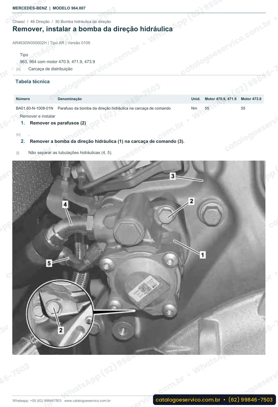 Página de procedimento do manual de oficina Mercedes-Benz Actros 1833 A