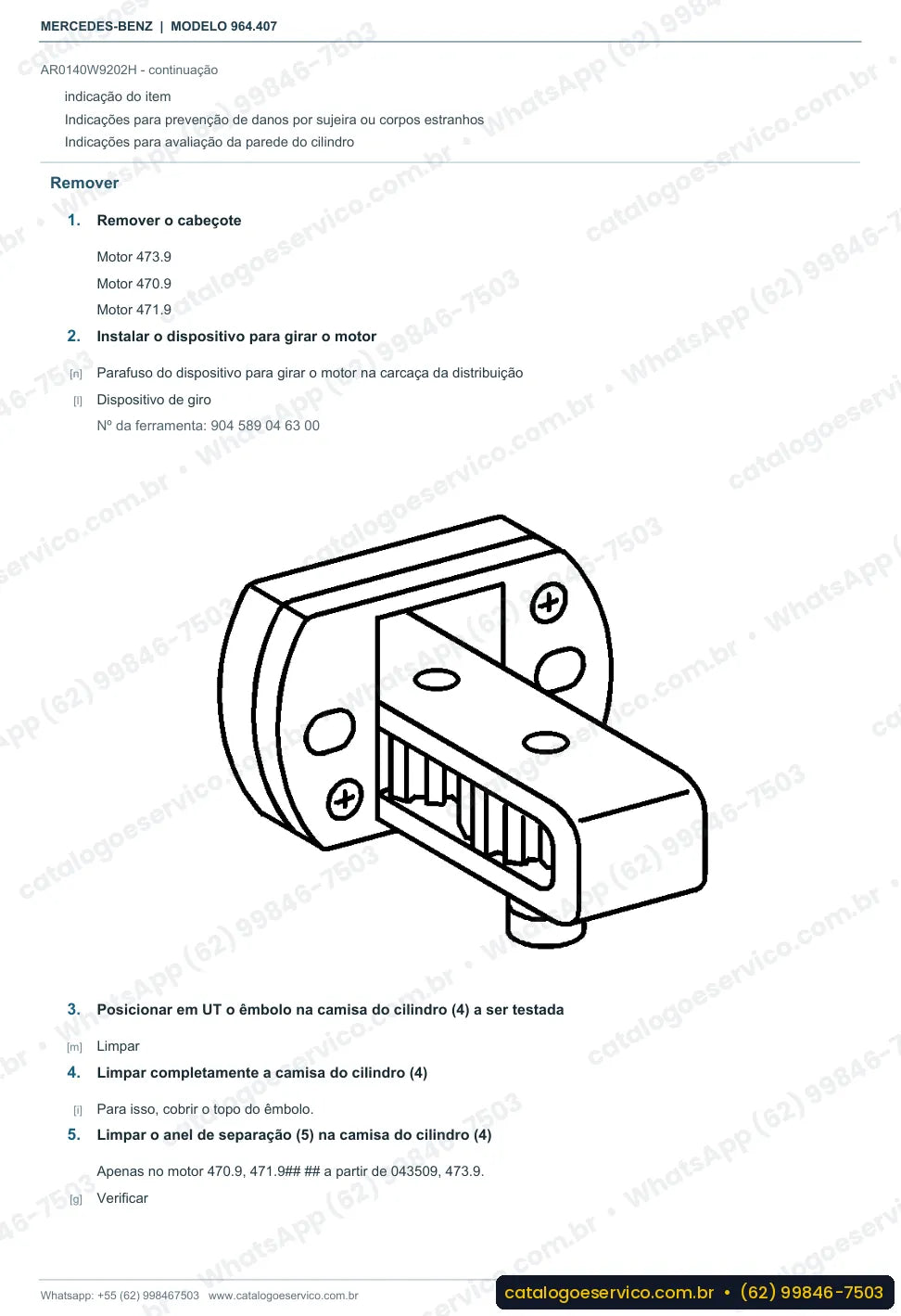 Página de procedimento do manual de oficina Mercedes-Benz Actros 1833 AS