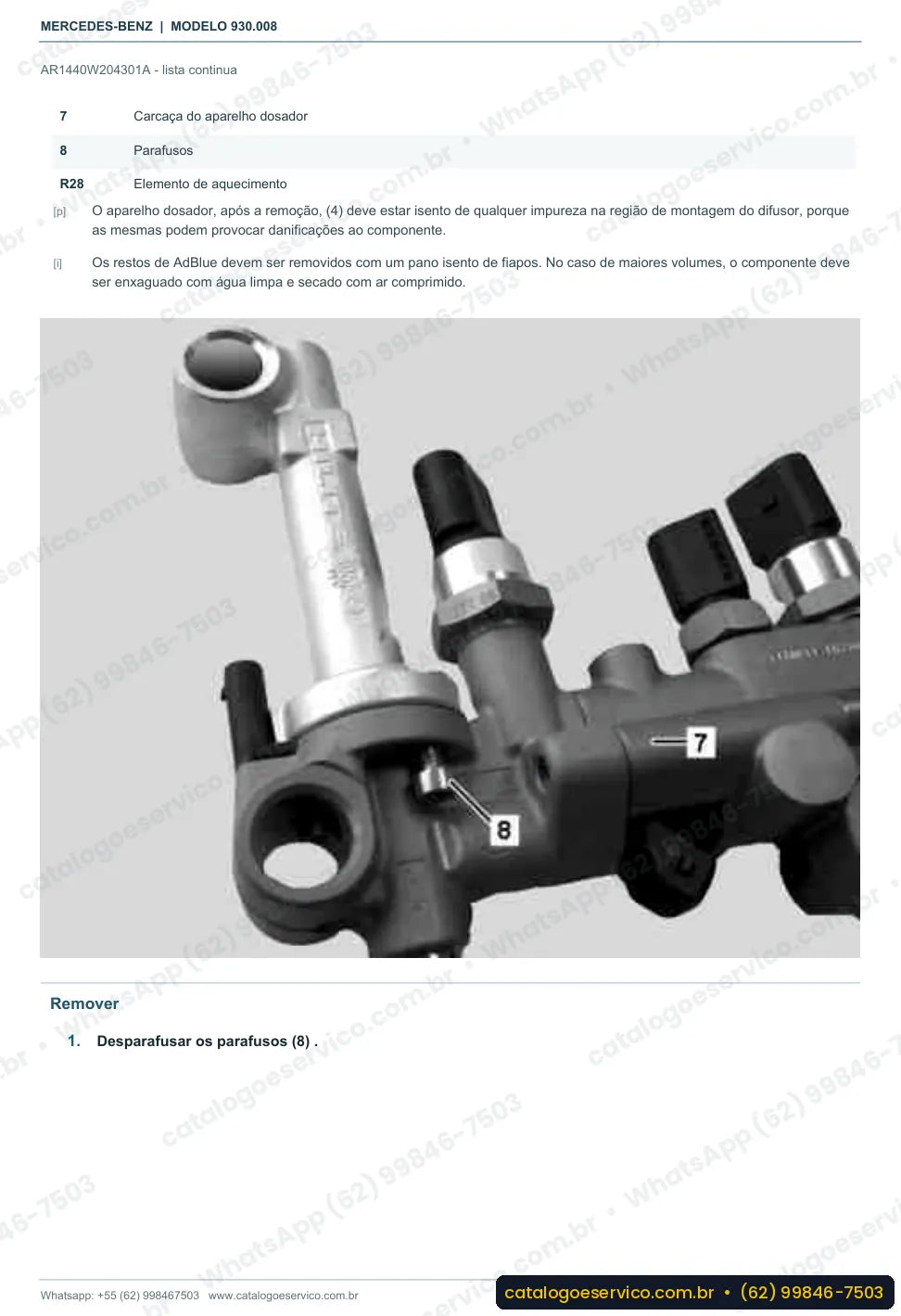 Página de procedimento do manual de oficina Mercedes-Benz Actros 1843