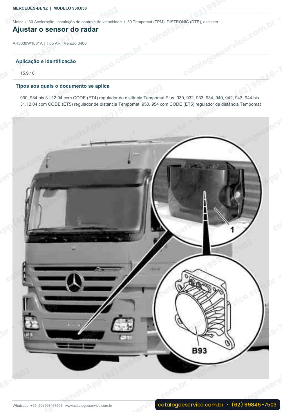 Página de procedimento do manual de oficina Mercedes-Benz Actros 1848 L