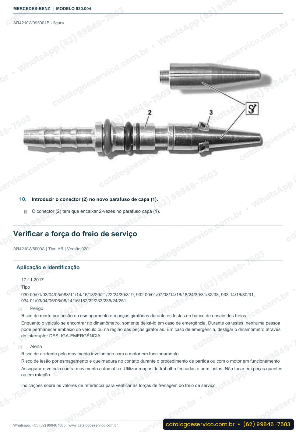 Página de procedimento do manual de oficina Mercedes-Benz Actros 1850