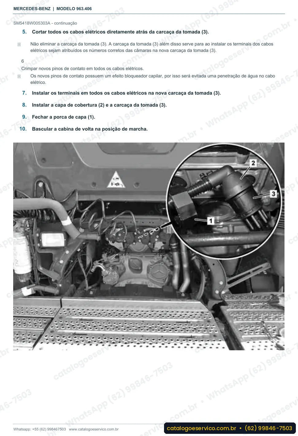Página de procedimento do manual de oficina Mercedes-Benz Actros 1851 LS