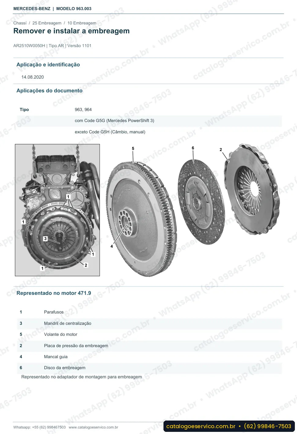 Página de procedimento do manual de oficina Mercedes-Benz Actros 1853 L