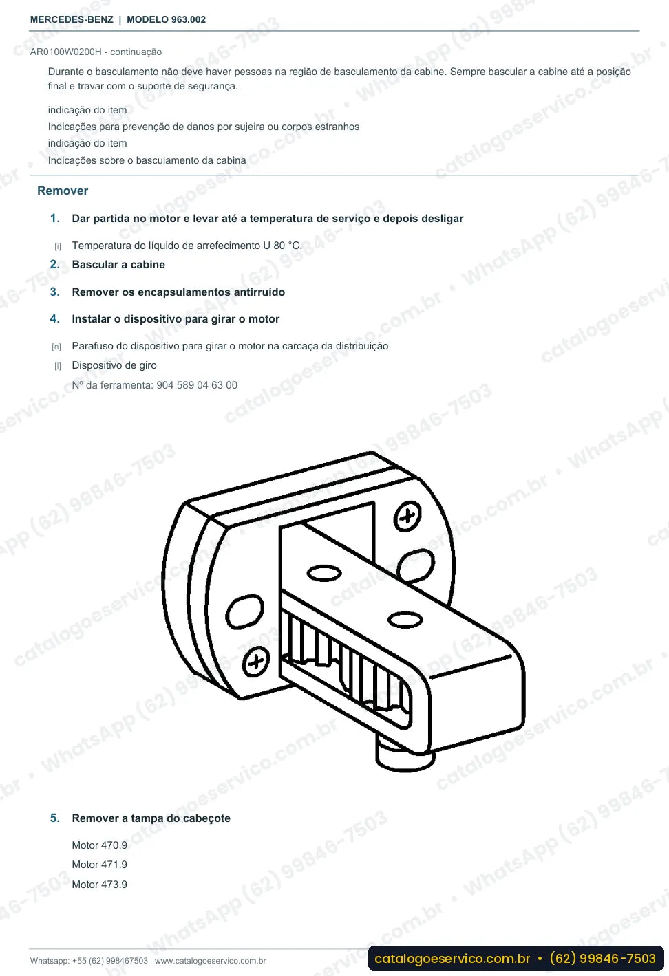 Página de procedimento do manual de oficina Mercedes-Benz Actros 2043 L