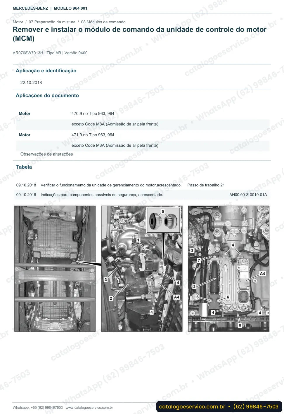 Página de procedimento do manual de oficina Mercedes-Benz Actros 2046