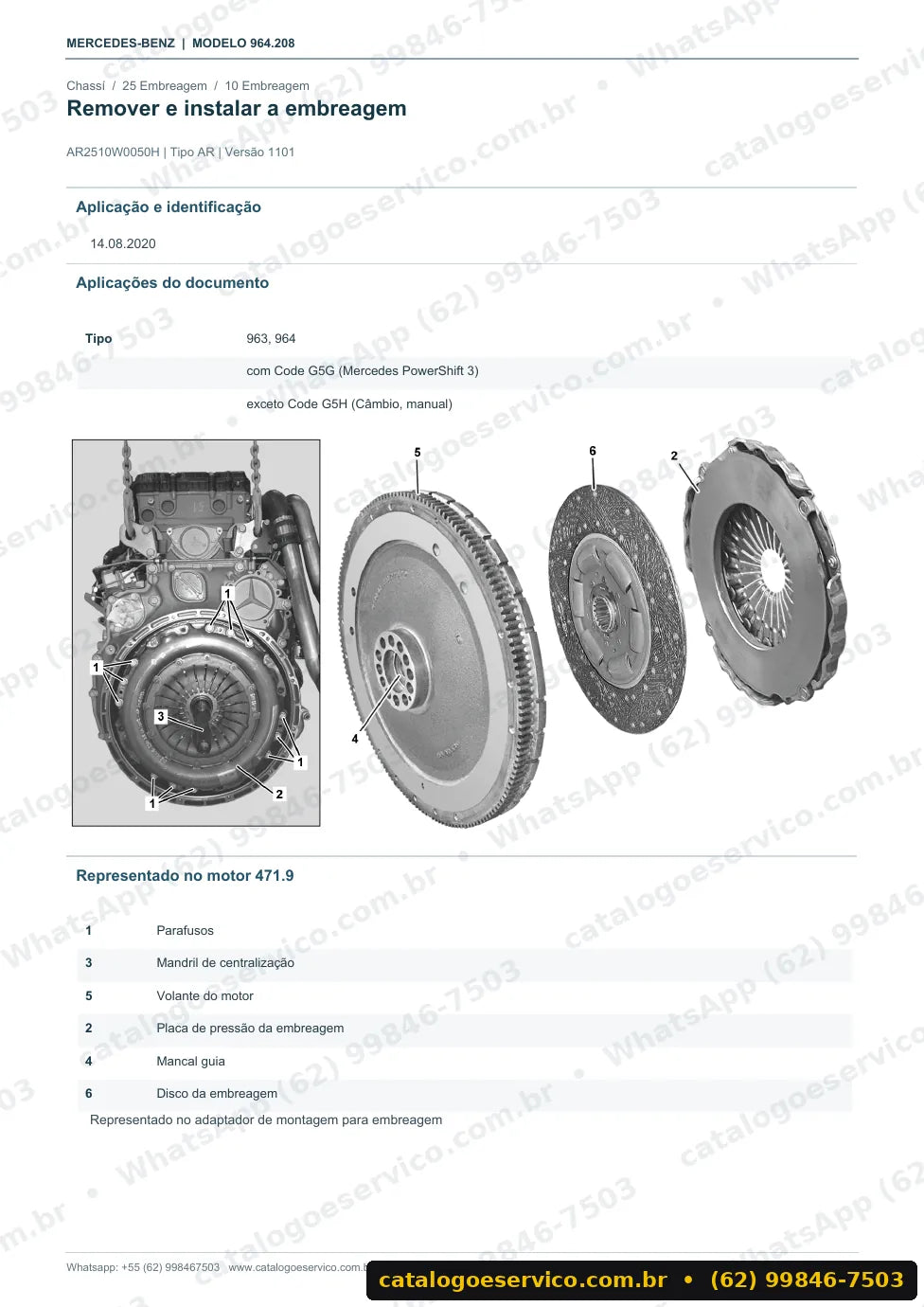 Página de procedimento do manual de oficina Mercedes-Benz Actros 2053 AK