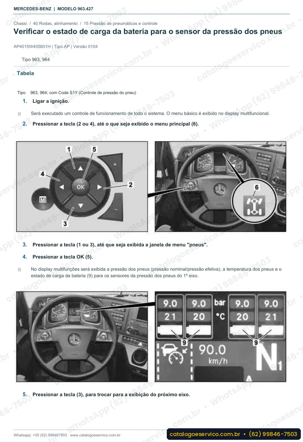 Página de procedimento do manual de oficina Mercedes-Benz Actros 2433 LS